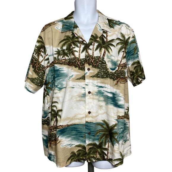 RJC Hawaiian Aloha Shirt Mens XL Button Up Palm Trees Short Sleeve Vintage - Picture 1 of 6